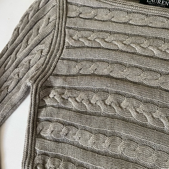 Ralph Lauren taupe ladies size S cable knit sweater. 58% cotton/42% viscose. - Picture 2 of 8